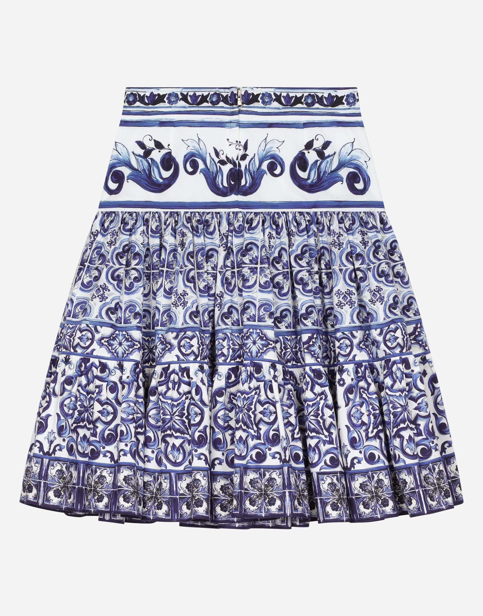 Long majolica-print poplin skirt in Multicolor for Girls