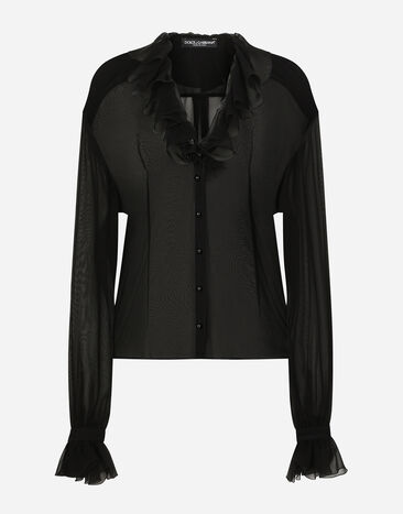 Dolce & Gabbana Chiffon shirt with ruches Black F5R96TFU1AT