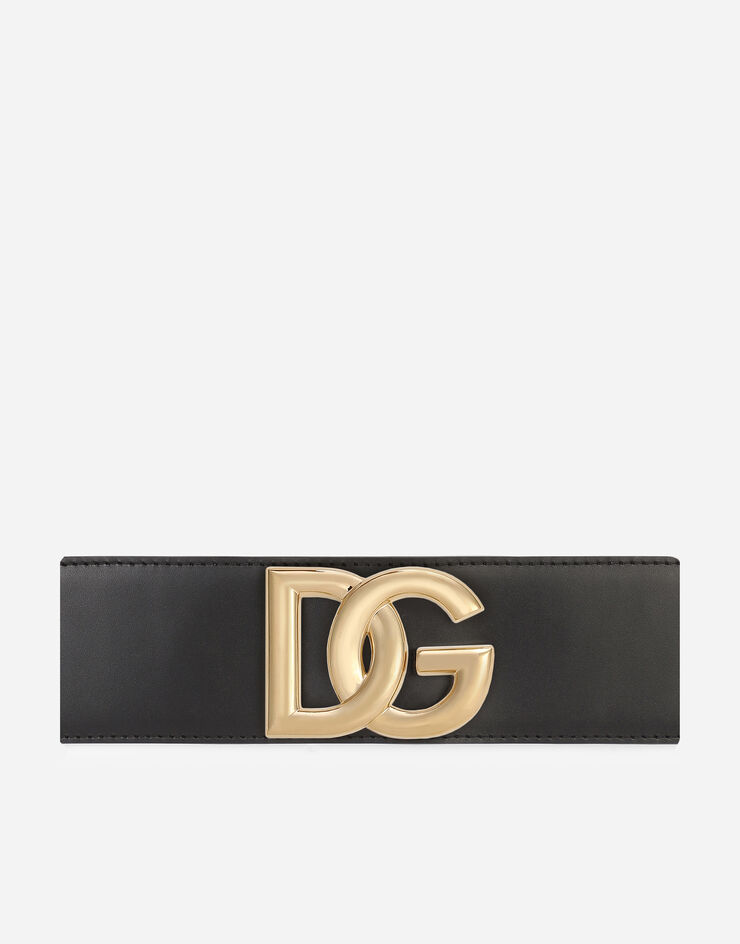 Dolce & Gabbana DG 徽标装饰弹力饰带与 Lux 鞍皮腰带 黑 BE1461AQ428