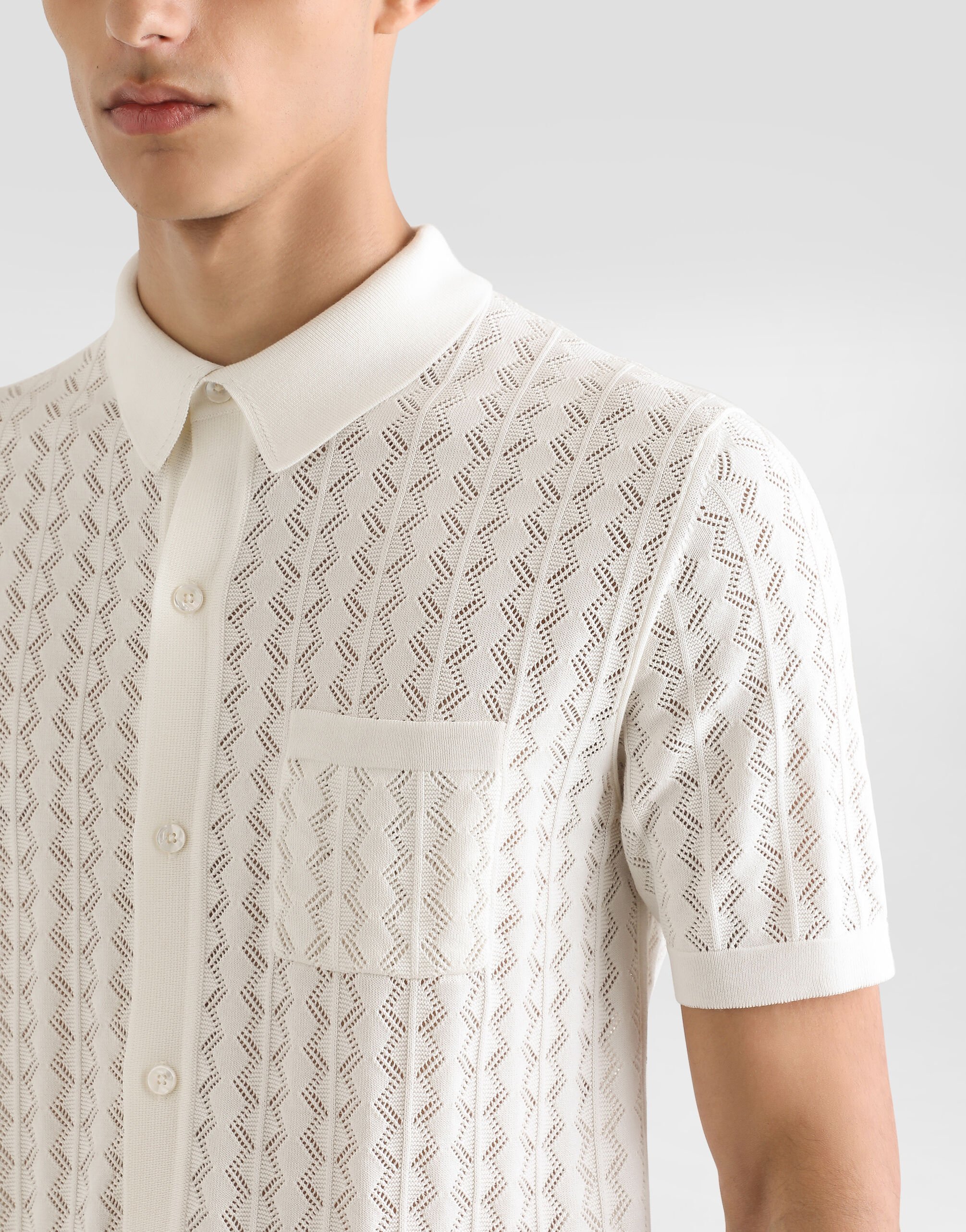 Short-sleeved cotton openwork shirt in White for Men