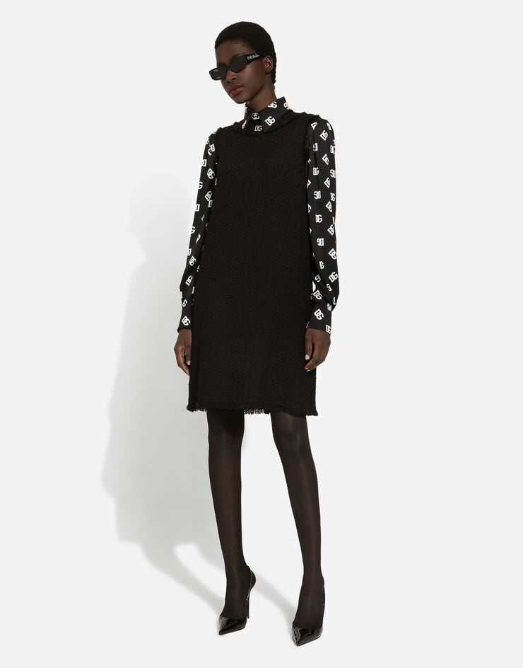 Dolce & Gabbana Robe midi en tweed Rachel à logo DG Noir F6ARUTFMMHN