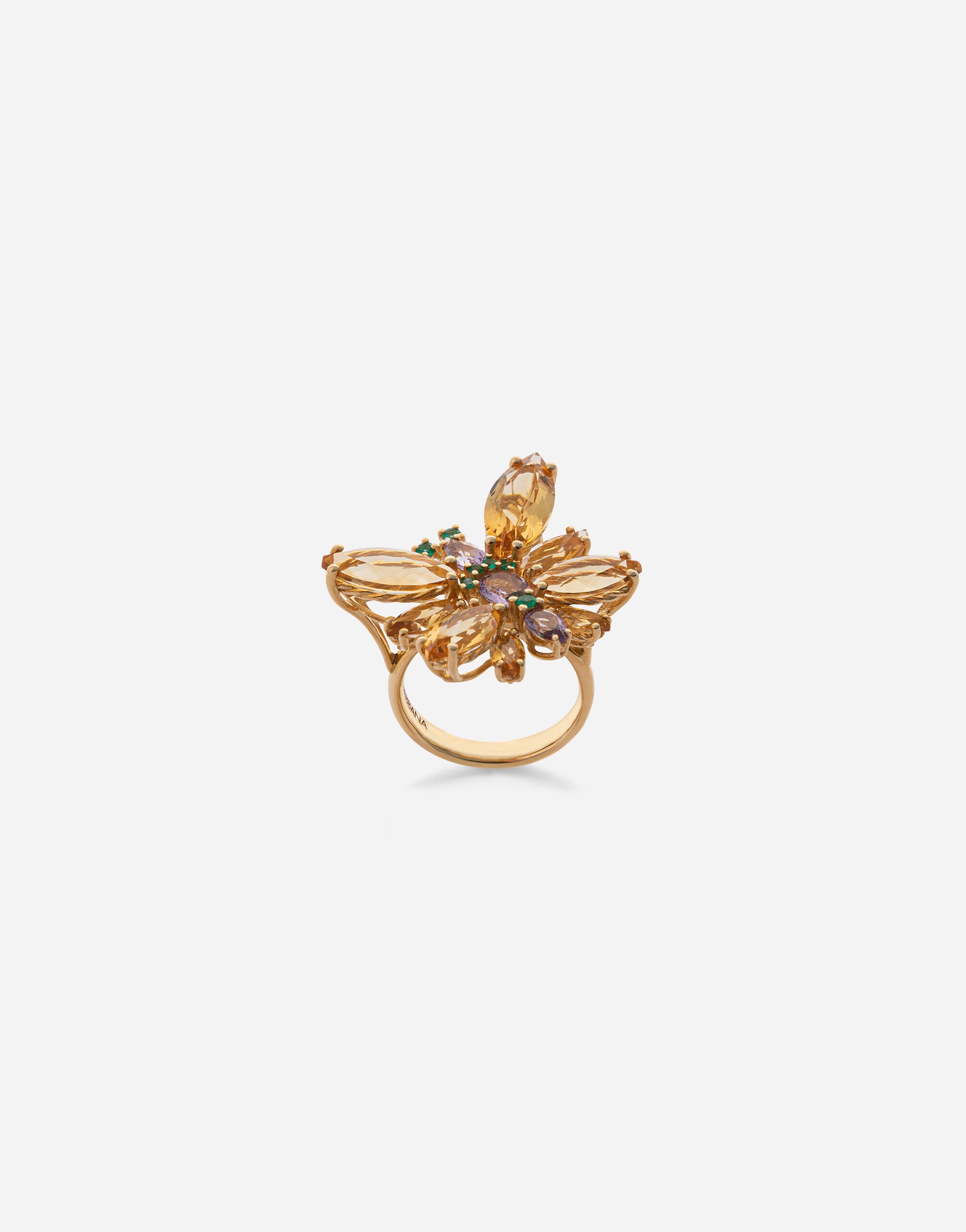 Dolce & Gabbana Spring ring in yellow 18kt gold with citrine butterfly Black WWJS1SXR00S