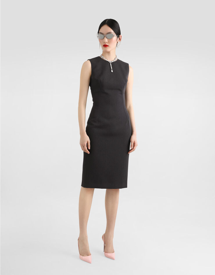 Dolce & Gabbana Longuette-Schlauchkleid aus Wollstoff Grau F6TKATFU287