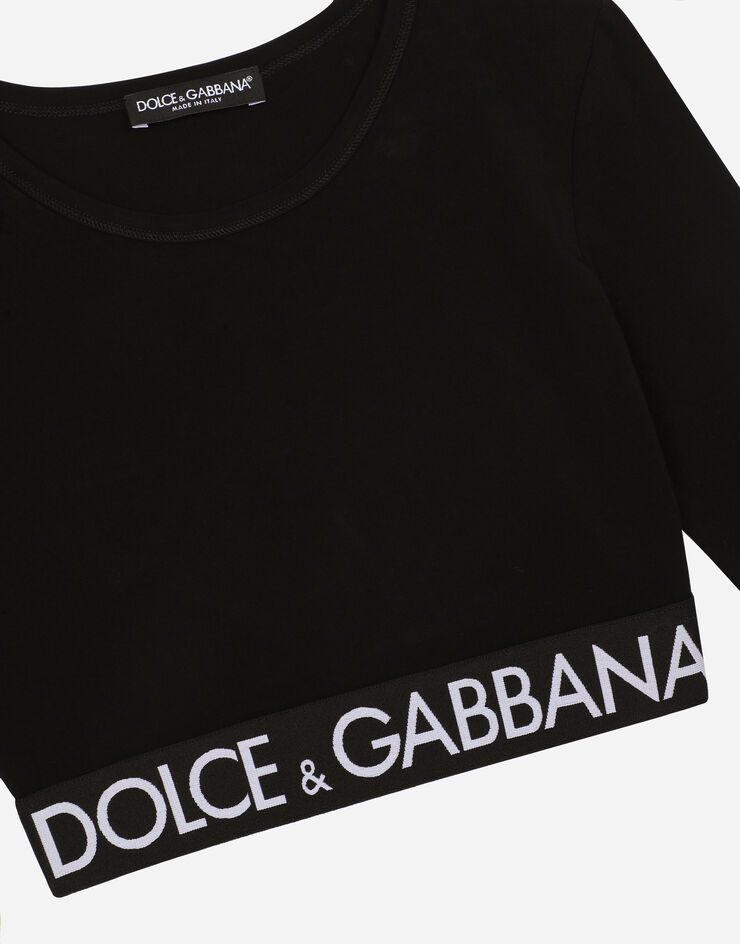 Dolce & Gabbana 徽标弹力饰带平纹针织长袖上衣 黑 F8N51TFUGFJ