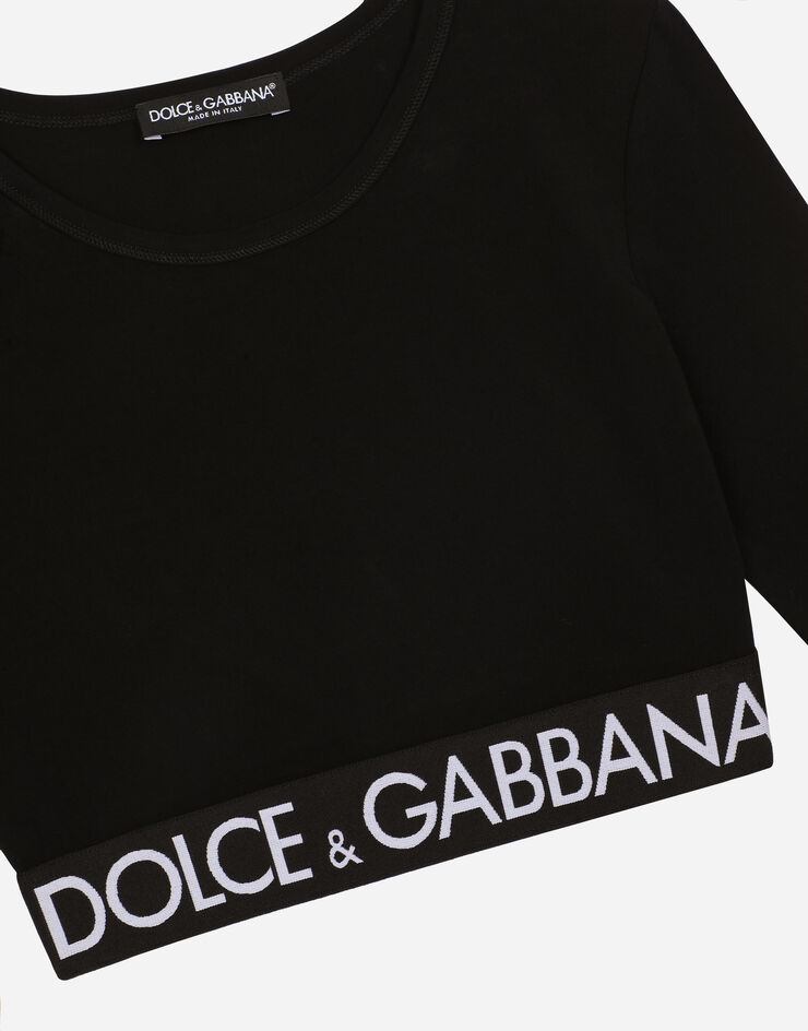 Dolce & Gabbana Top à manches longues en jersey avec élastique à logo Noir F8N51TFUGFJ