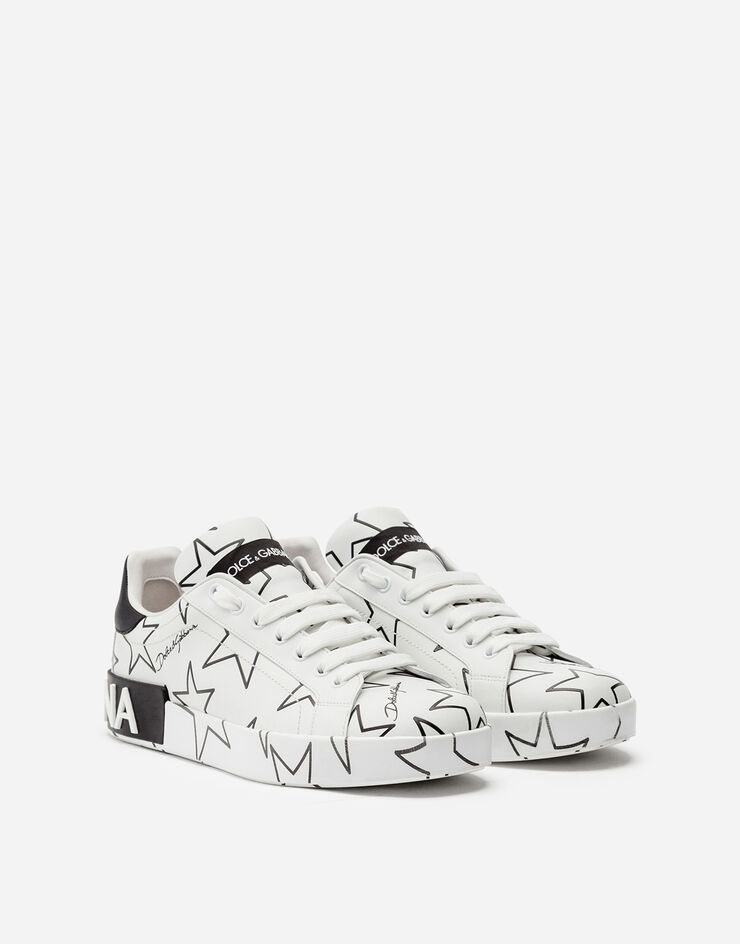 Dolce & Gabbana MIXED STAR PRINT PORTOFINO SNEAKERS IN NAPPA LEATHER PANNA CS1772AJ609