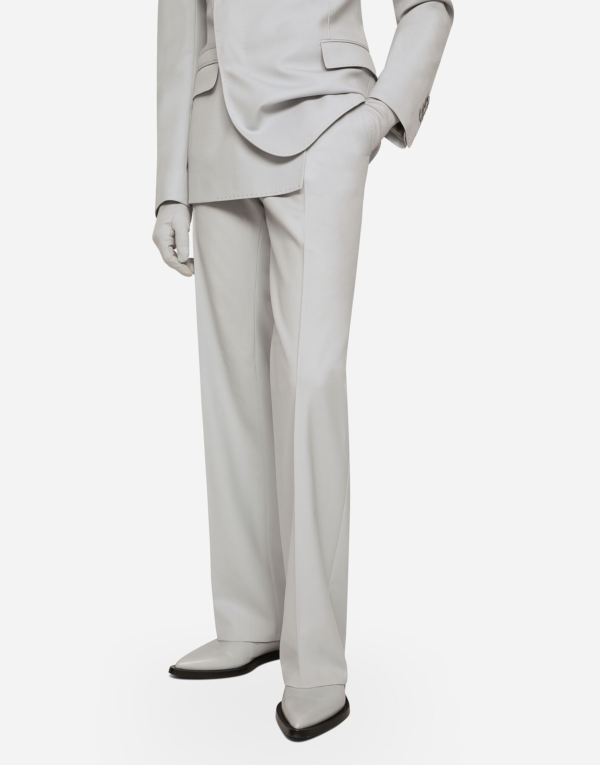 【DOLCE&GABBANA】ストレッチ ウールパンツ グレーのメンズ Stretch wool twill pants with straight leg