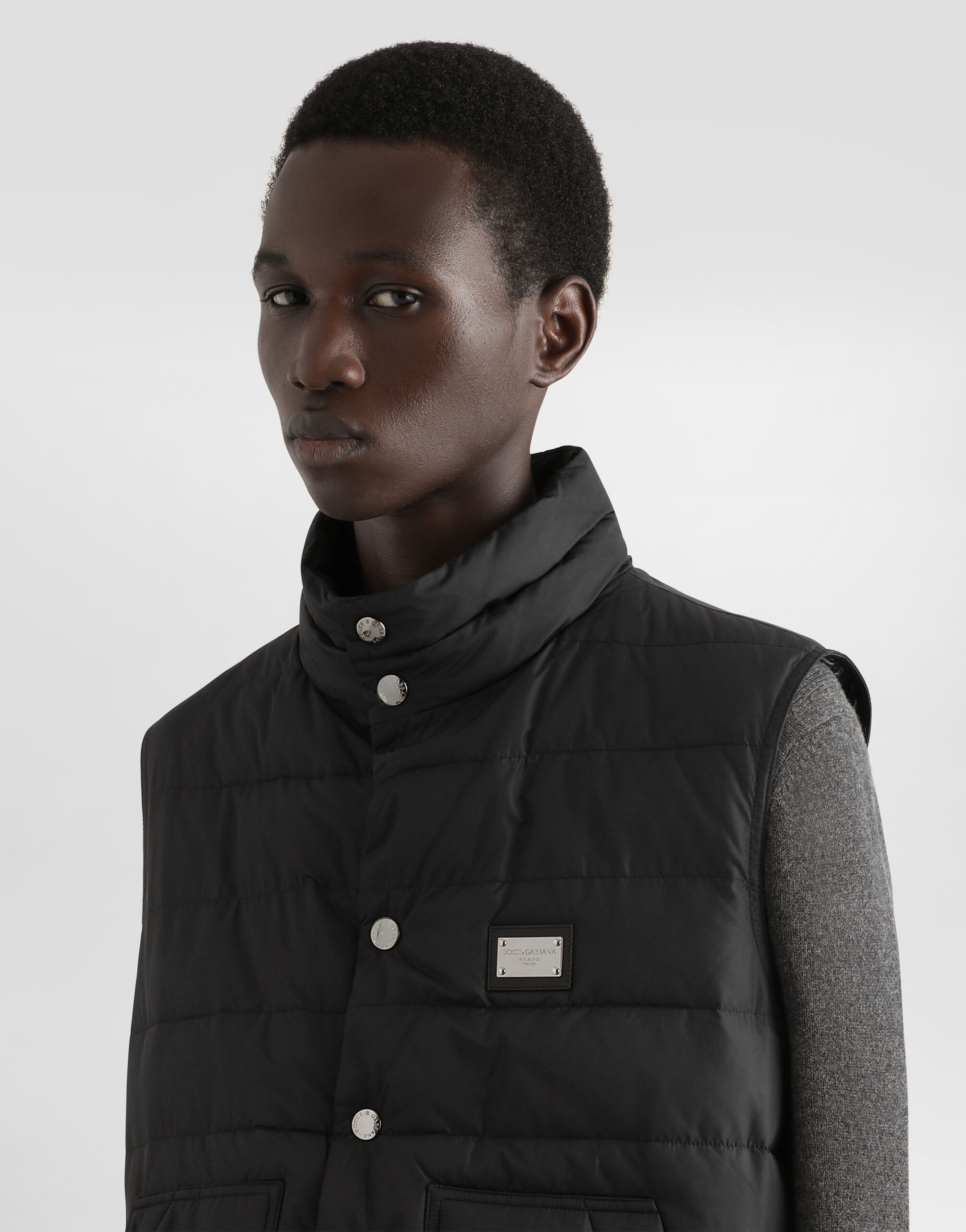 Nylon vest with branded tag in Black for Men | Dolce&Gabbana®