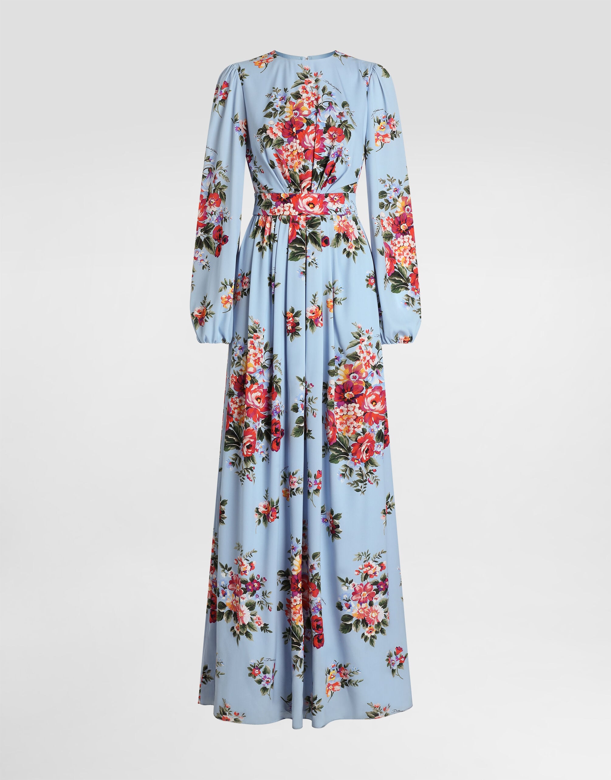 Flower bouquet-print charmeuse dress in Multicolor for Women
