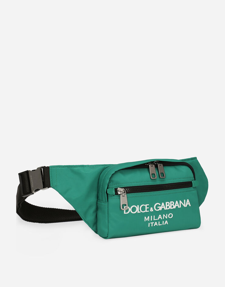 Dolce & Gabbana Small nylon belt bag with rubberized logo Green BM2218AG182