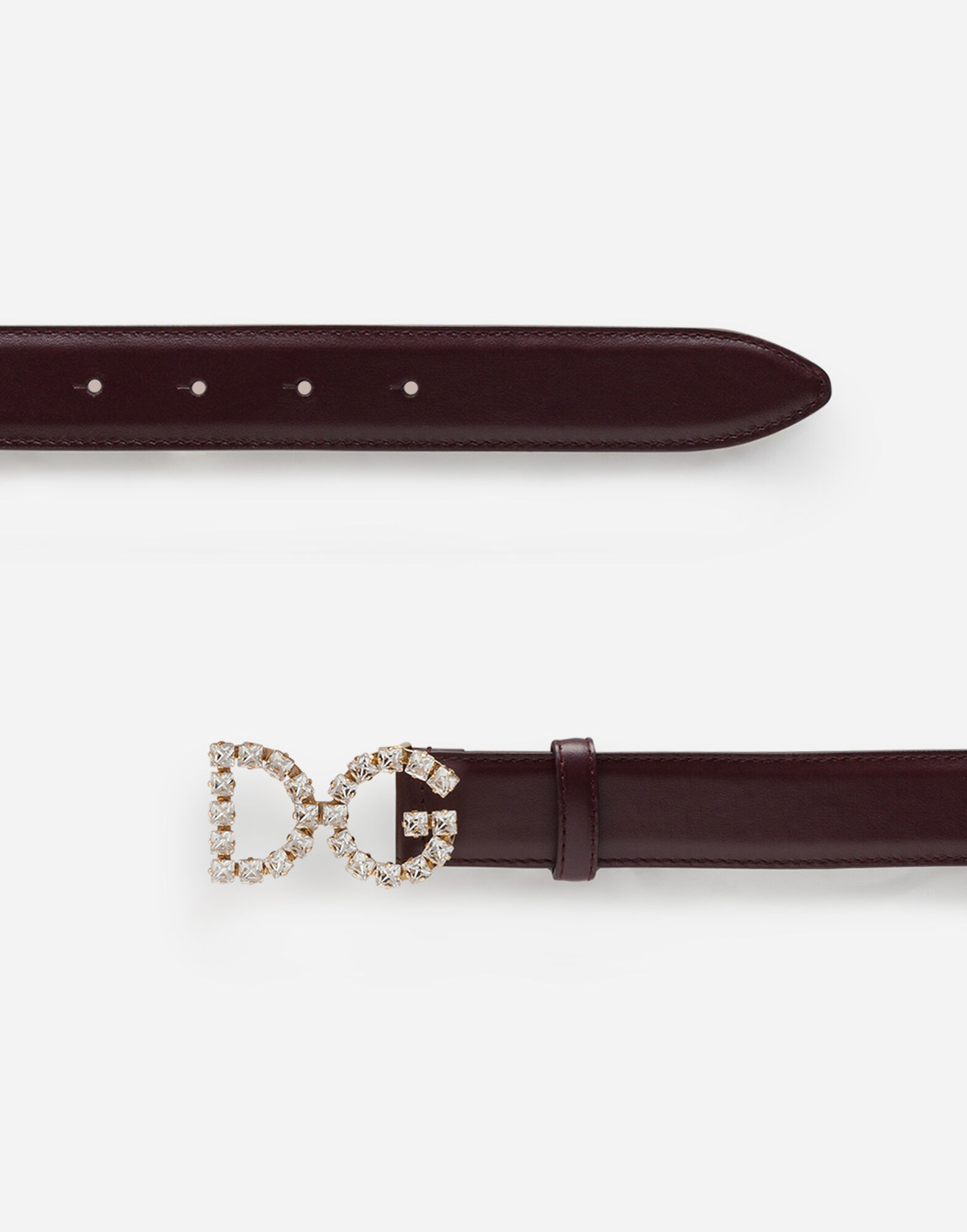 Calfskin belt with DG rhinestones logo