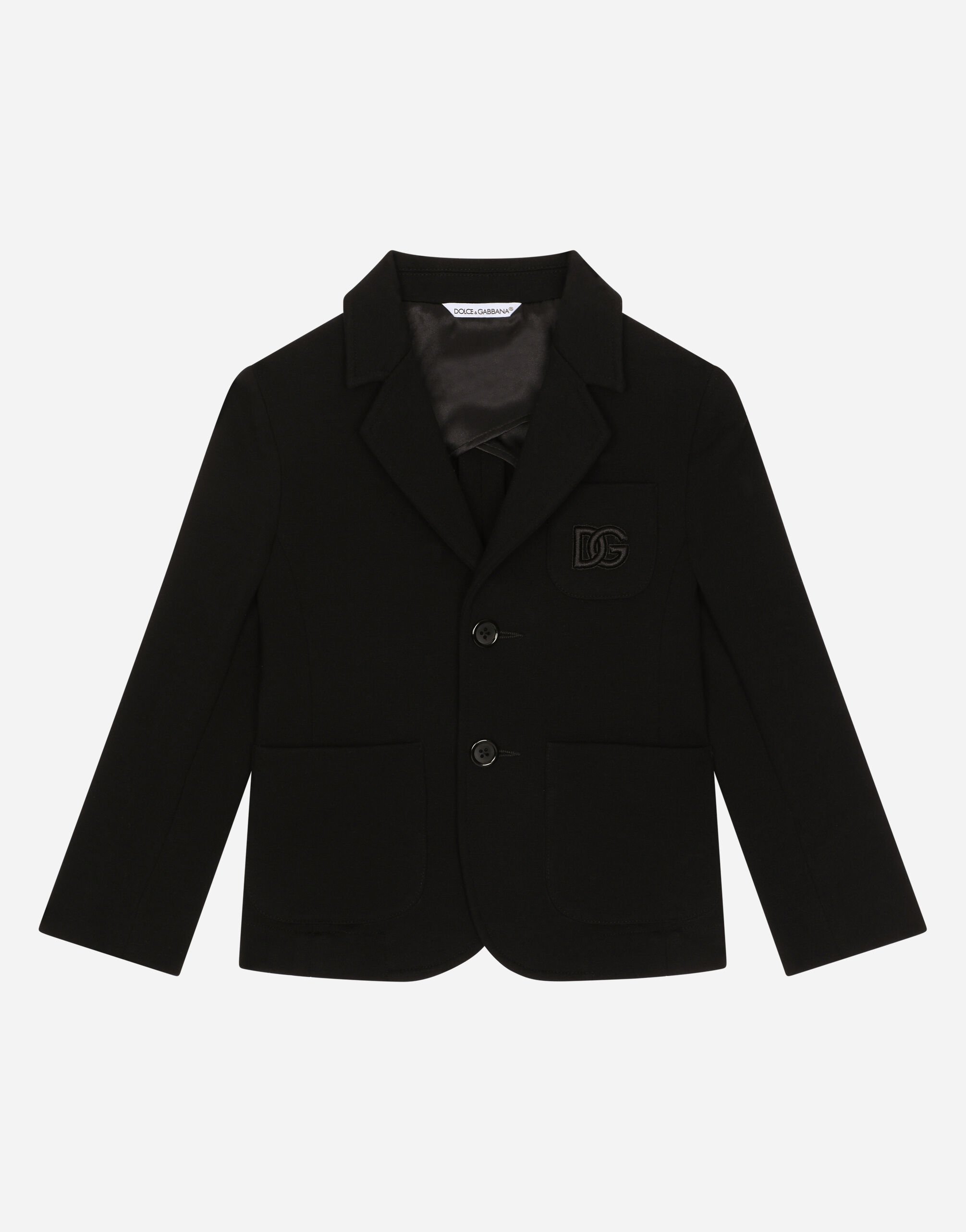 Dolce & Gabbana Single-breasted stretch jersey jacket with DG logo Black L41U50FU2NF