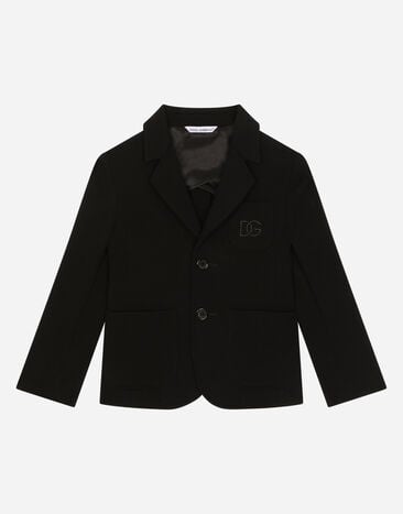 Dolce & Gabbana Single-breasted stretch jersey jacket with DG logo Black EB0003AB000