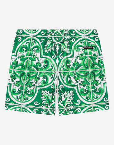 Dolce & Gabbana Nylon swim trunks with green majolica print Print L4J818ON01D