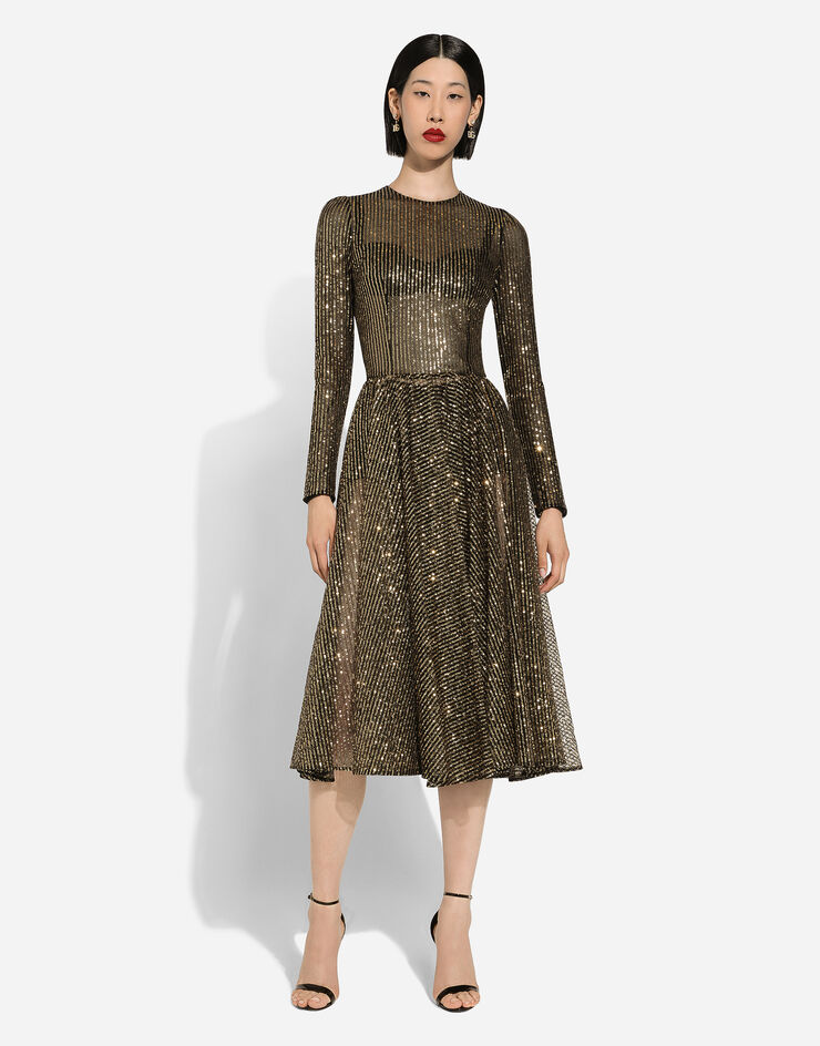 Dolce & Gabbana Long-sleeved sequined midi dress Gold F6DFTTFLSI0