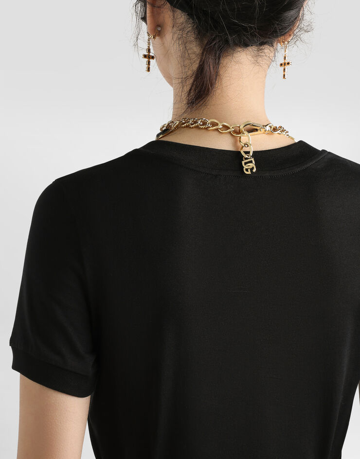 Dolce & Gabbana Jersey t-shirt with DG embroidery and bow Black F8N08ZGDC6K