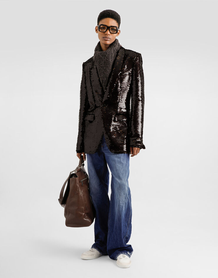Dolce & Gabbana Single-breasted sequin jacket Brown G2VT4TFLSF0