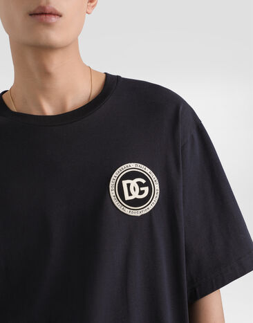 Dolce & Gabbana Cotton t-shirt with patch Blue G8PN9ZG7PZF