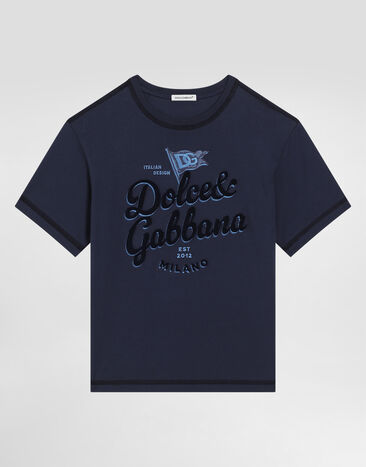 Dolce & Gabbana Jersey T-shirt with Dolce&Gabbana logo Blue L4JTHVII7FT