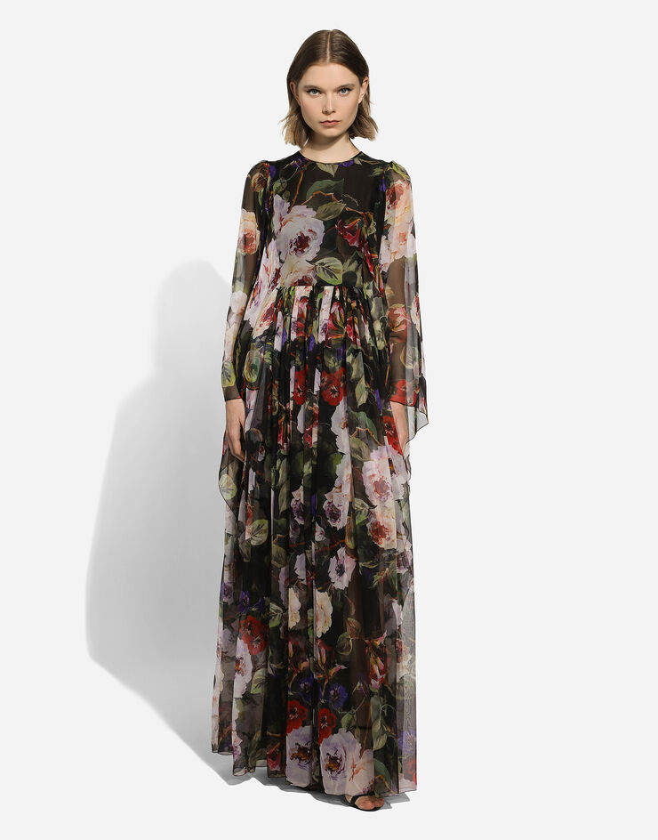 Dolce & Gabbana 玫瑰园印花雪纺长款连衣裙 印花 F6ADQTIS1SK