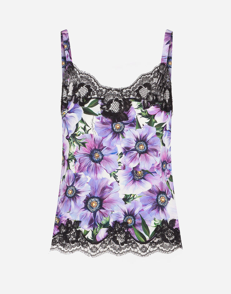 Dolce & Gabbana SATIN LINGERIE TOP WITH LACE AND ANEMONE PRINT 花卉印花 O7A00TFSAZO