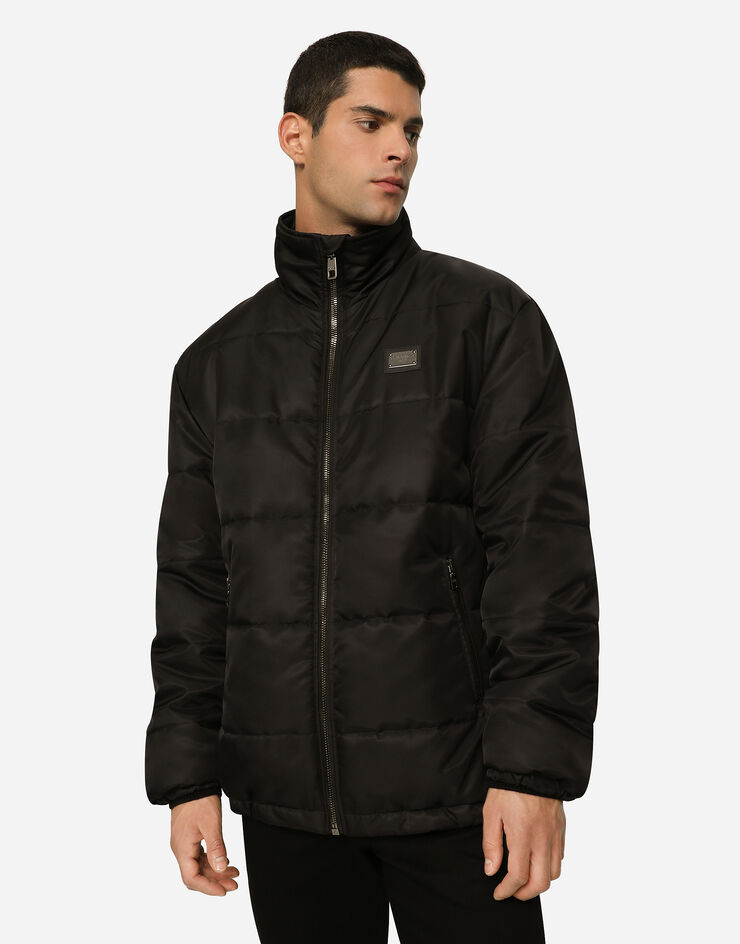 Dolce & Gabbana Cazadora de nailon con cuello alto y placa con logotipo Negro G9ZY3TFUSXV
