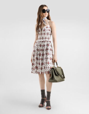 Dolce & Gabbana Small flower bouquet-print poplin dress Multicolor F60F8THS5UA
