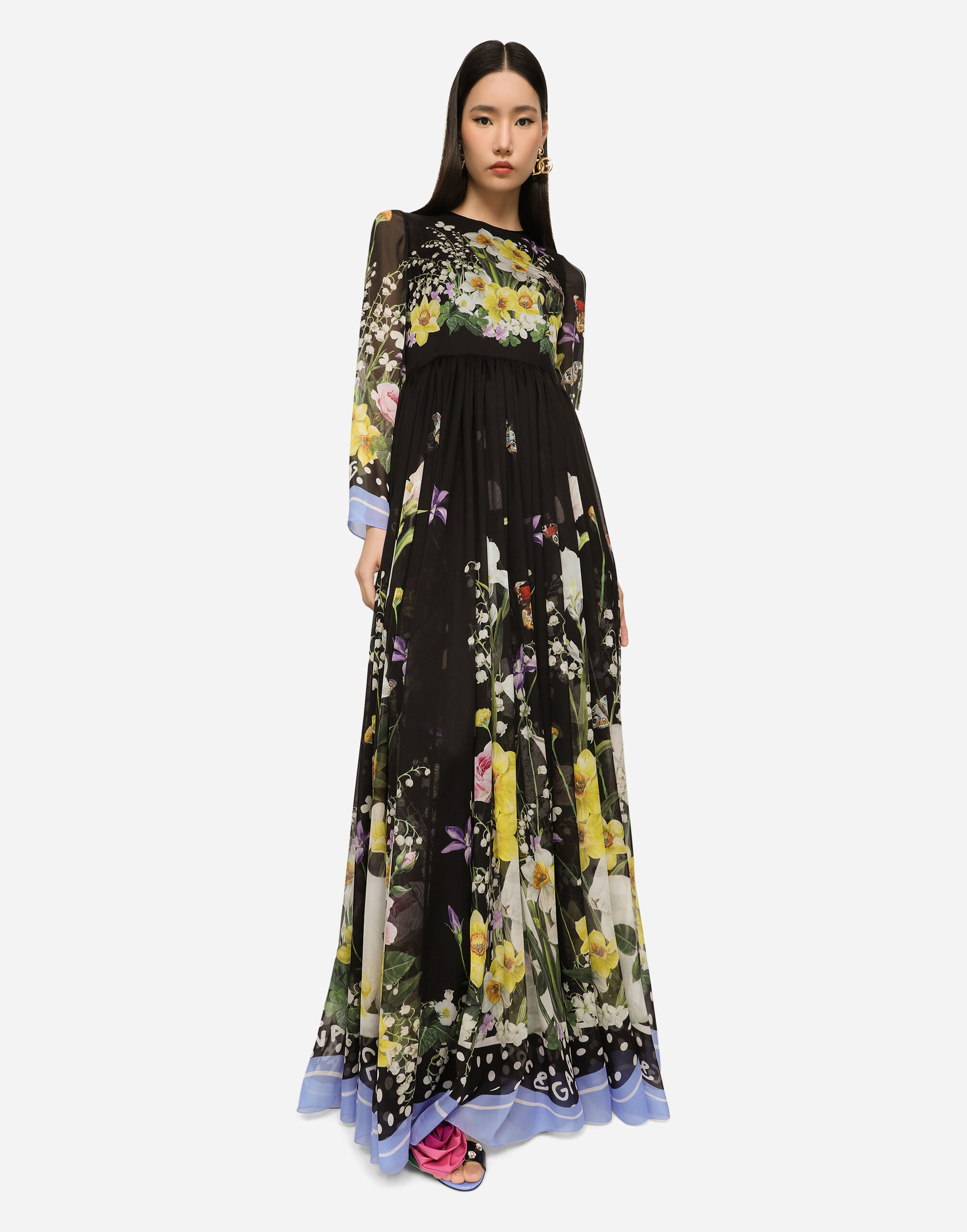 マルチカラーのウィメンズ ロングドレス シフォン ラビット