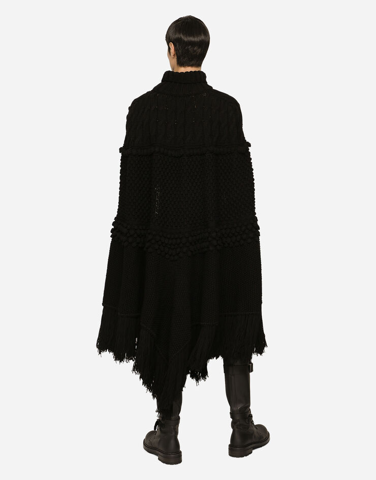 Dolce&Gabbana High-necked wool patchwork knit cape Black GXS05TJAWA7