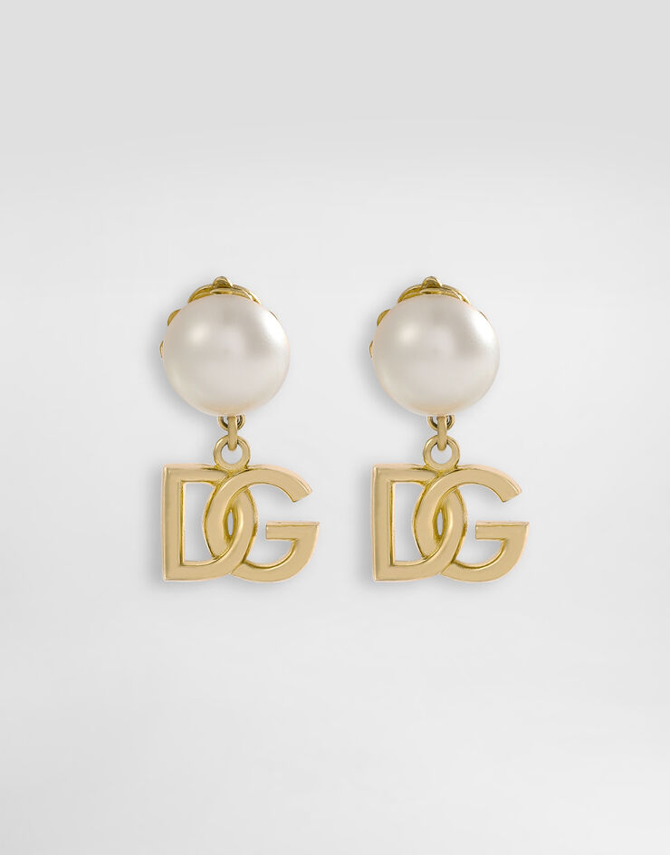 Dolce & Gabbana Earrings with DG logo and pearl Gold WEO2N1W1111