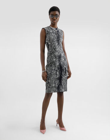Dolce & Gabbana Cotton jacquard midi dress with fur print Grey F6TMQTFSRQL