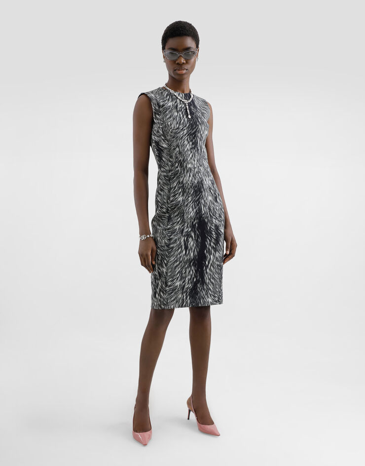 Dolce & Gabbana Vestido midi de algodón jacquard estampado piel de animal Gris F6TMQTFSRQL