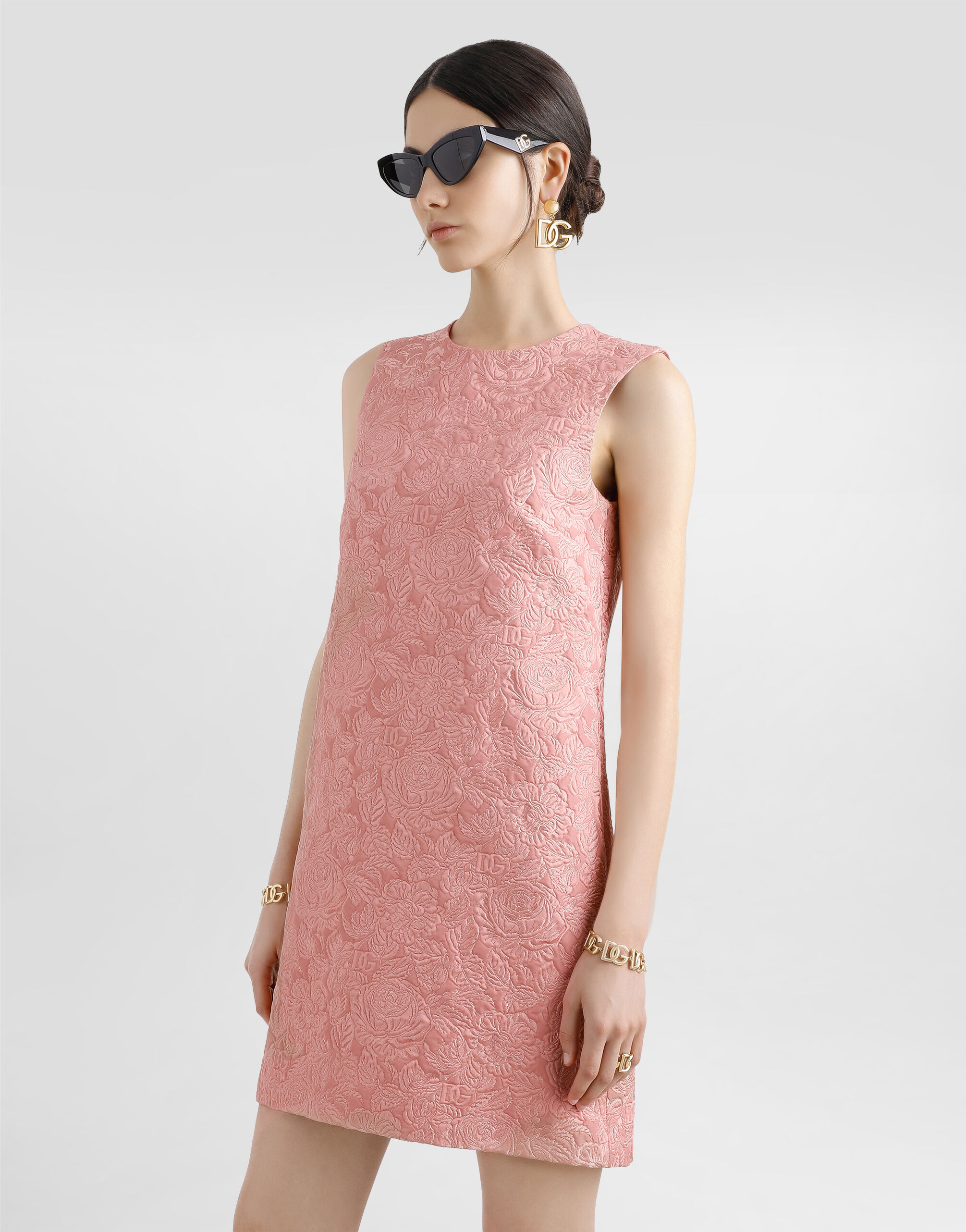 A-line floral matelassé jacquard short dress in Multicolor