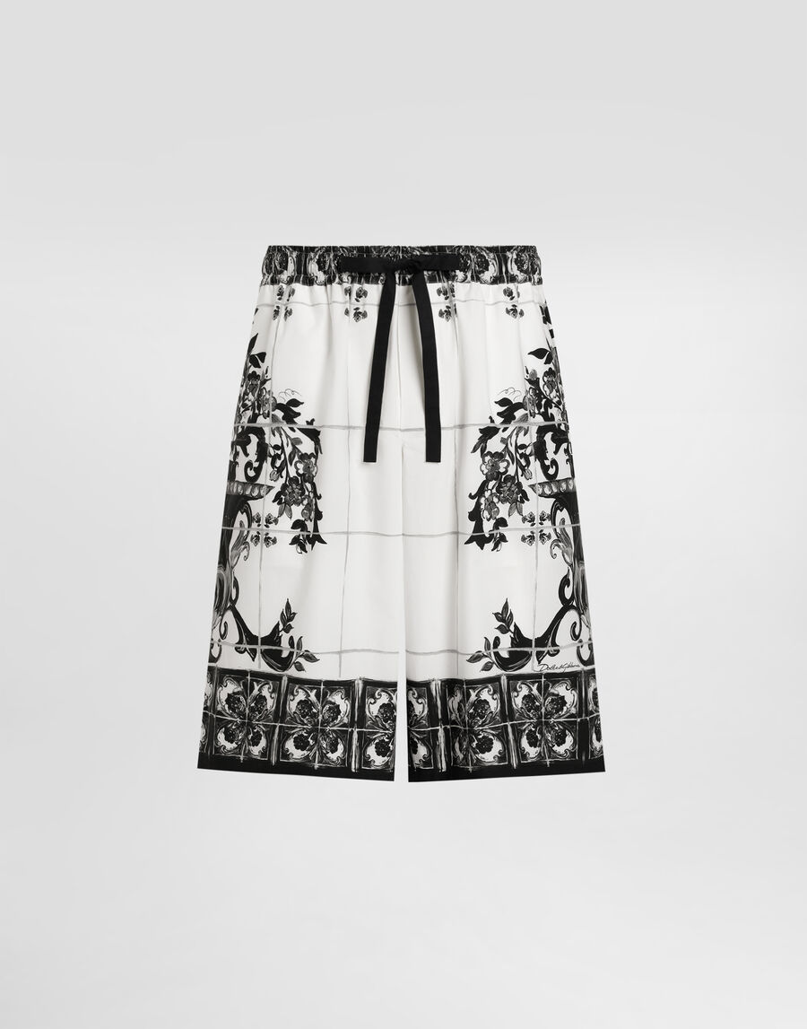 Majolica-print poplin trousers