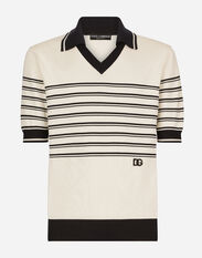 Dolce & Gabbana Striped silk V-neck polo-shirt with DG logo Multicolor GXZ08ZJBSG3