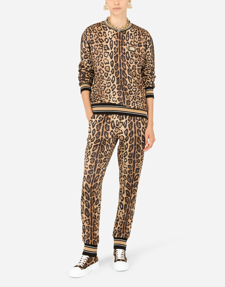 Dolce & Gabbana Jersey jogging pants with leopard print Multicolor I3ABKWG7BPV