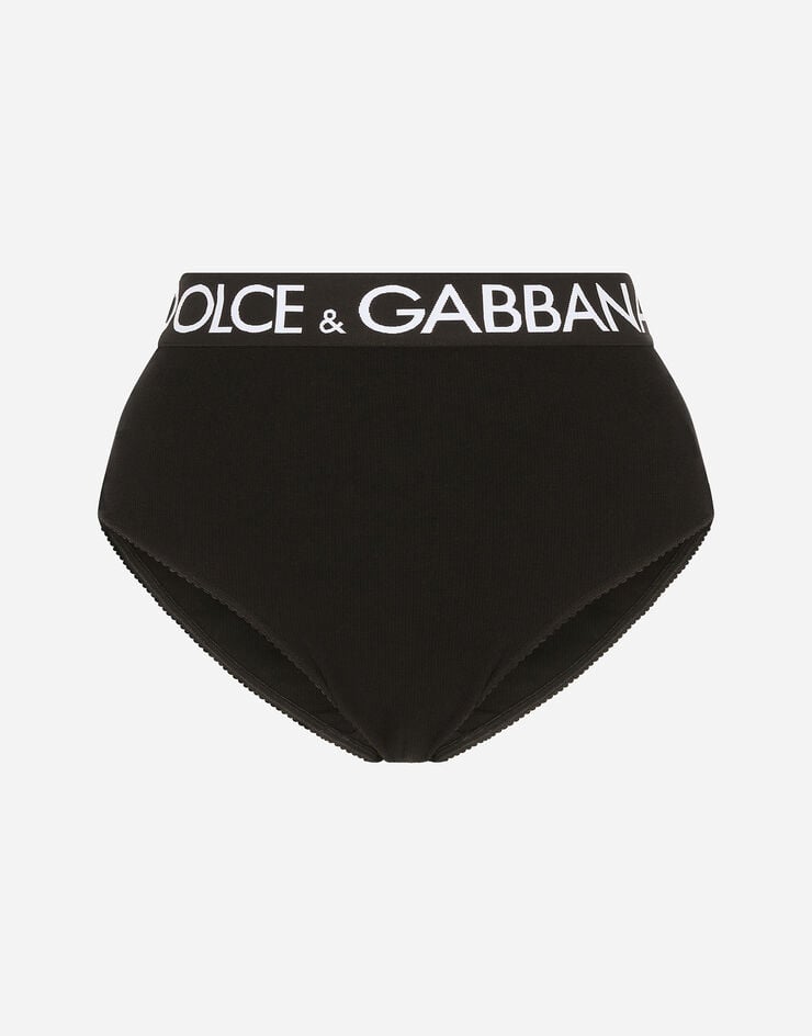 Dolce & Gabbana Slip taille haute en jersey avec élastique à logo Noir O2C99TFUGF5