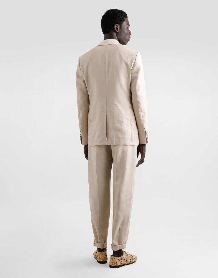 Dolce & Gabbana Pantalon à revers en toile de lin Beige GP11XTFU4MC