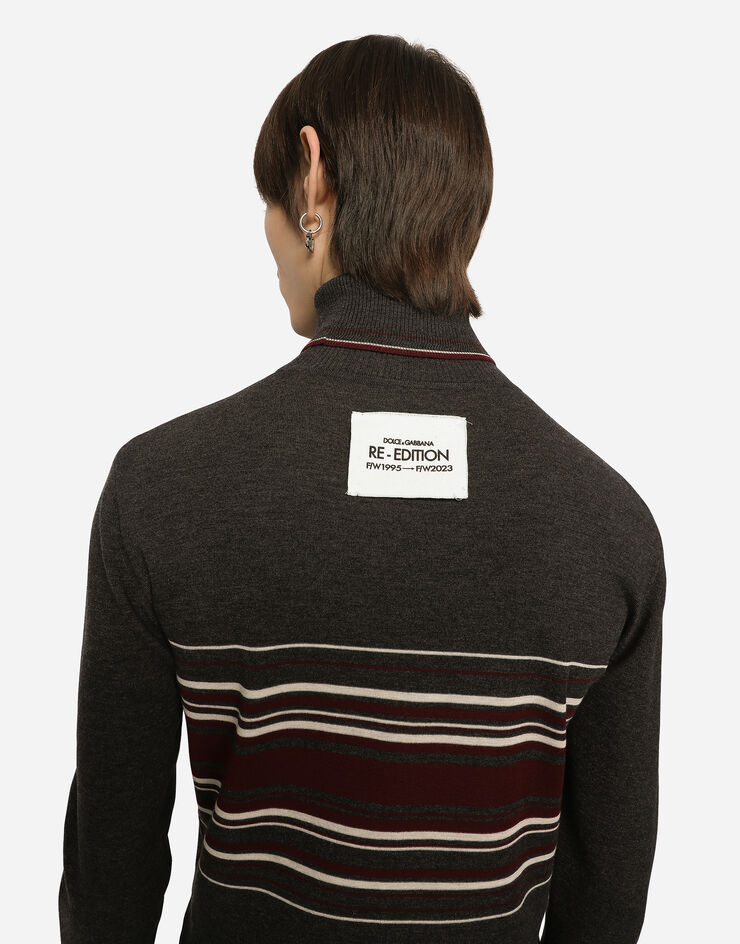 Dolce & Gabbana Wool turtle-neck sweater with contrasting stripes Multicolor GXQ81TJCVG3