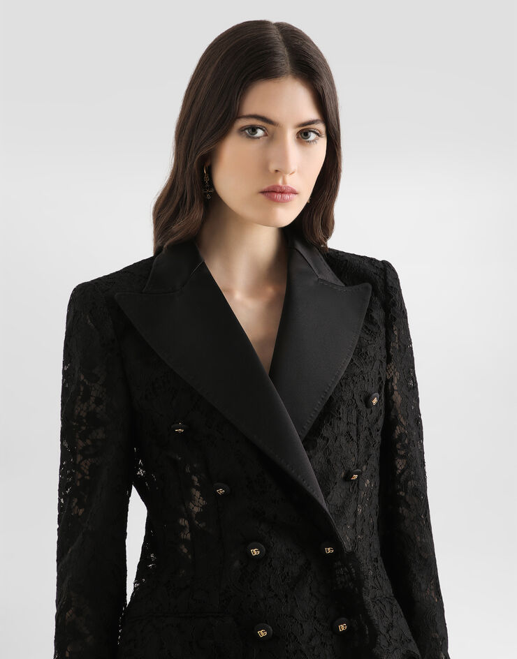 Dolce & Gabbana Double-breasted jacket in cordonetto lace Black F29TRTHLMTB