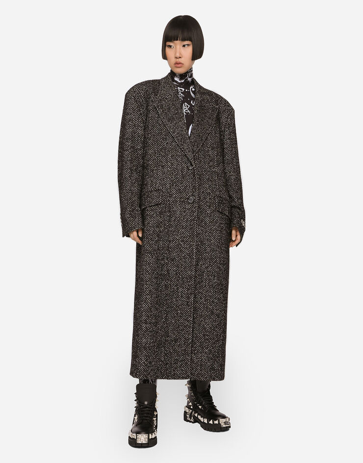 Dolce & Gabbana Oversize herringbone coat with half-belt Multicolor F0C2ETFCMCL