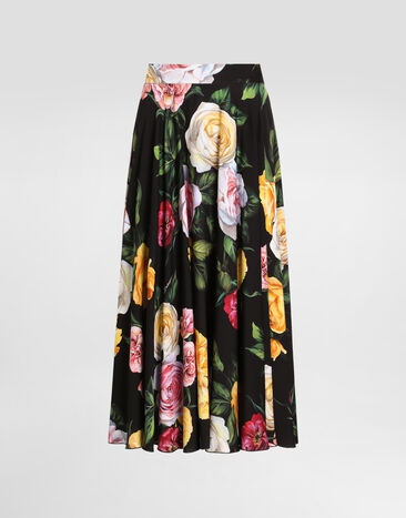 Dolce & Gabbana Falda plato longuette de charmeuse con estampado de peonías y rosas Imprima F4C2RTFSA7B