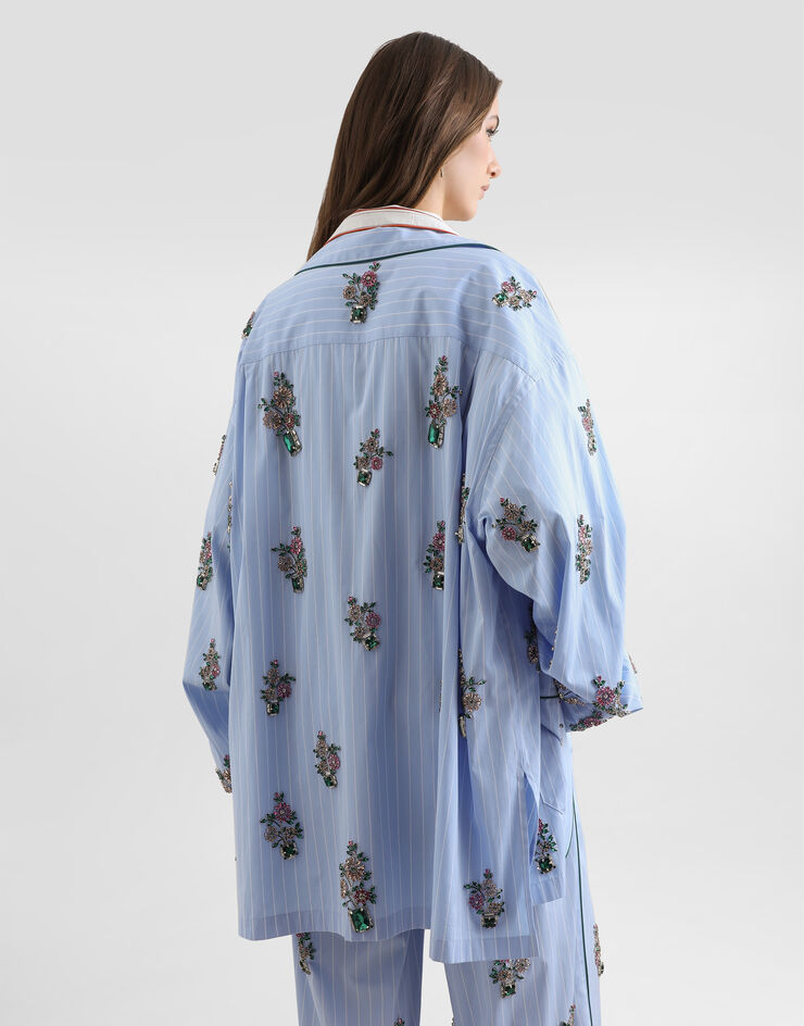 Dolce & Gabbana Poplin vanity shirt with crystal flower embroidery Dolce & Gabbana Poplin vanity shirt with crystal flower embroidery Multicolor F5U32ZGDDSM