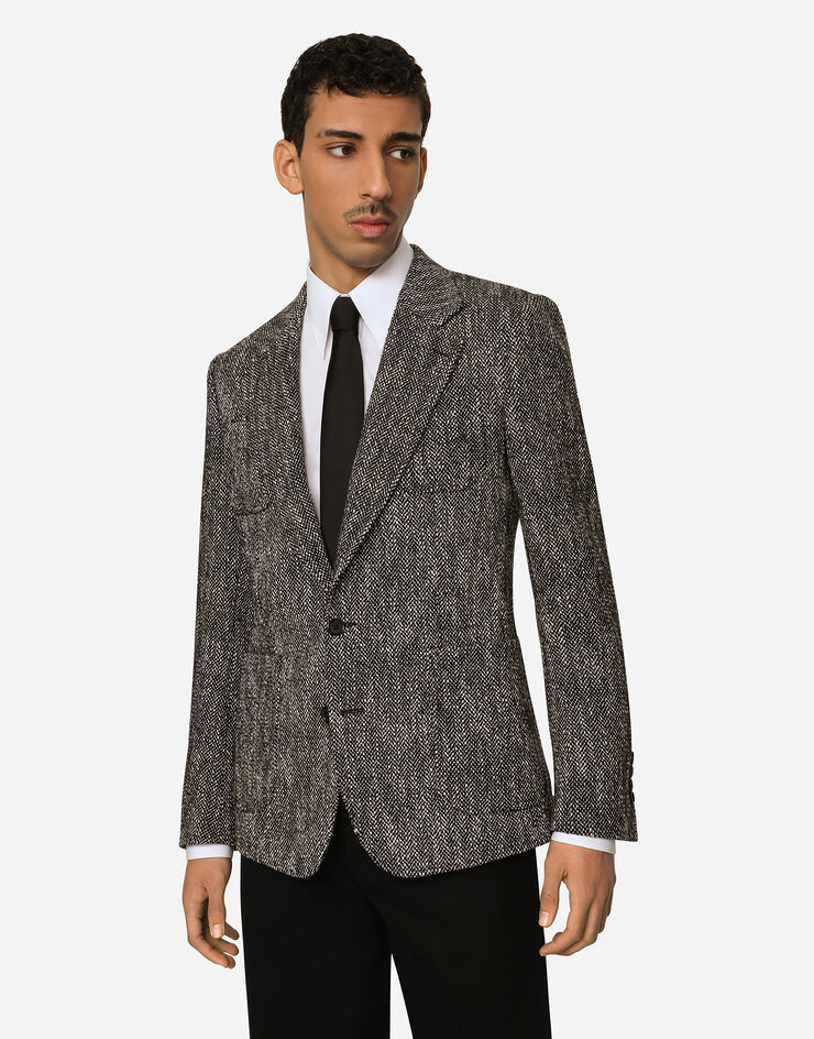 Dolce&Gabbana Single-breasted herringbone cotton and wool tweed jacket Multicolor G2SO5TFCMC8