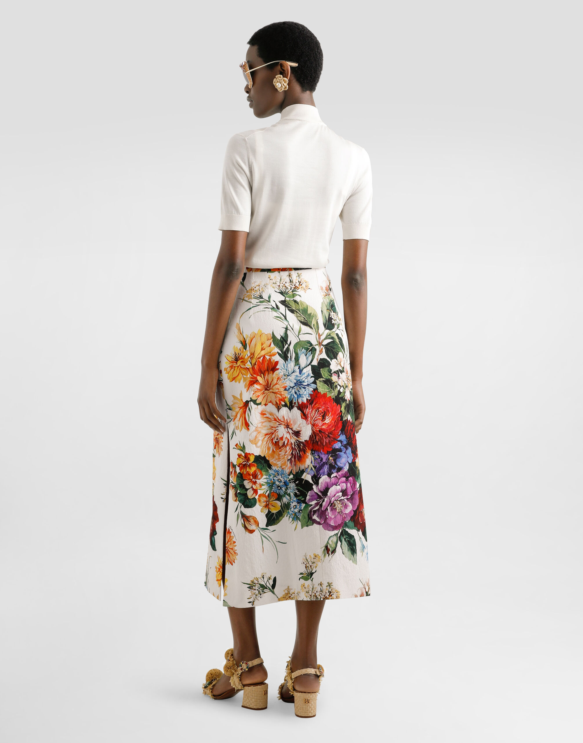 Silk pullover with flower brooch in White for Women