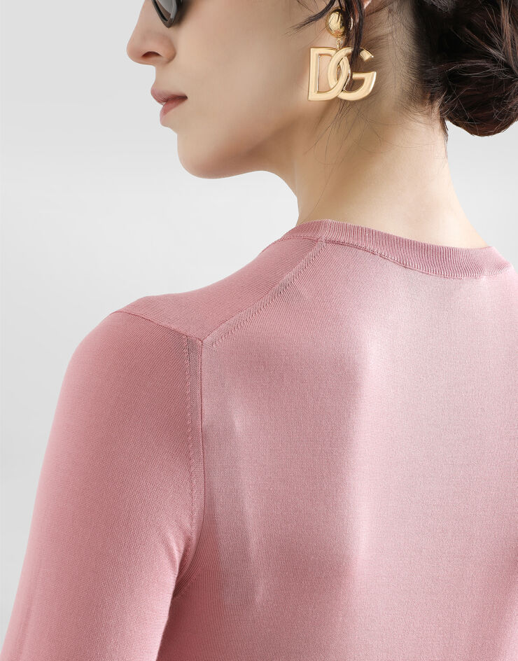Dolce & Gabbana Maglia maniche lunghe in seta con decoro fiore Rosa FXX12ZJBSKY