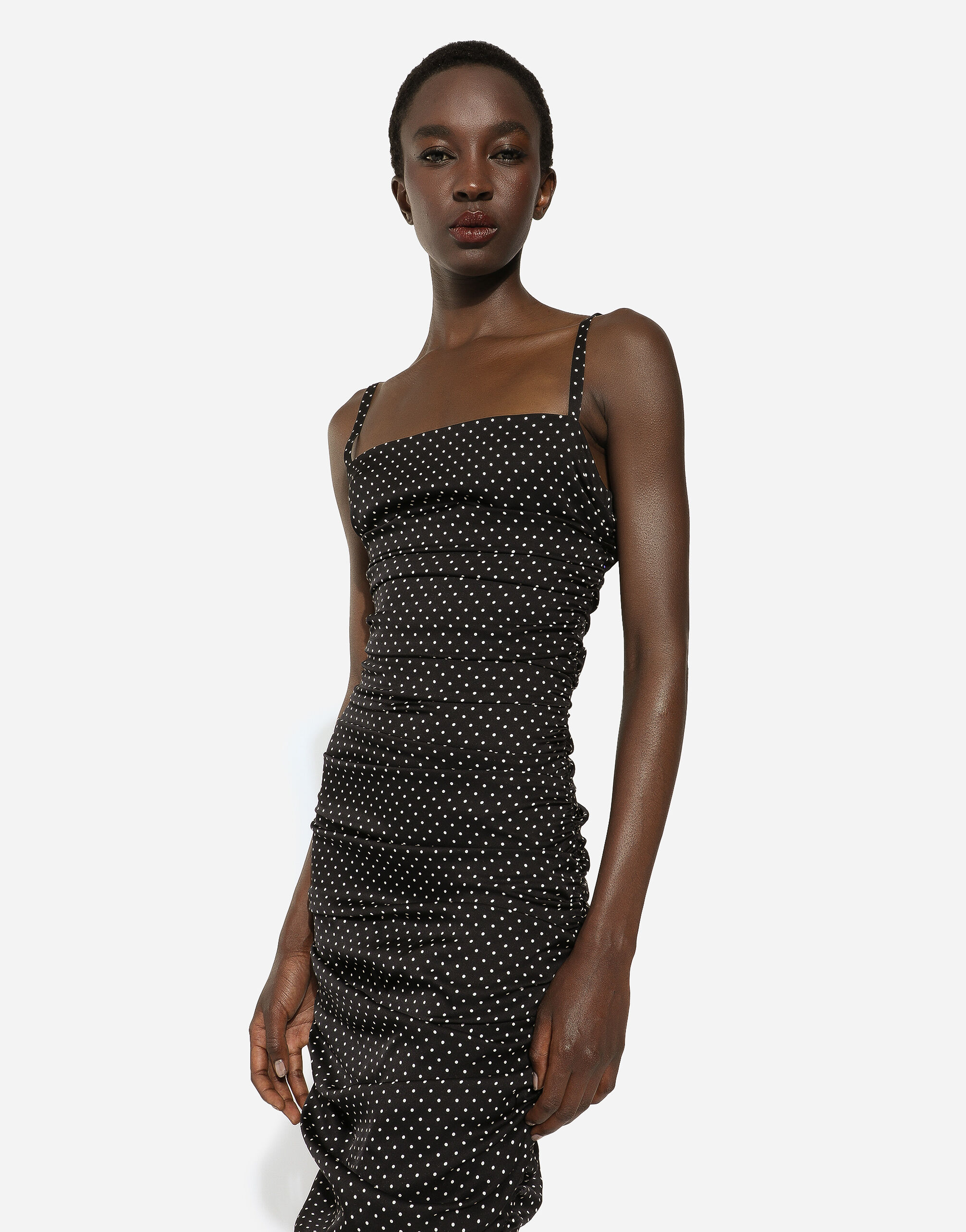 Charmeuse sheath dress with micro polka-dot print: in Print for