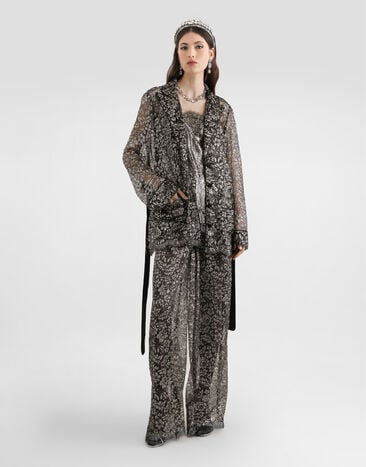 Dolce & Gabbana Oberteil aus Lamé-Spitze Silver F7BJ1TILMCF