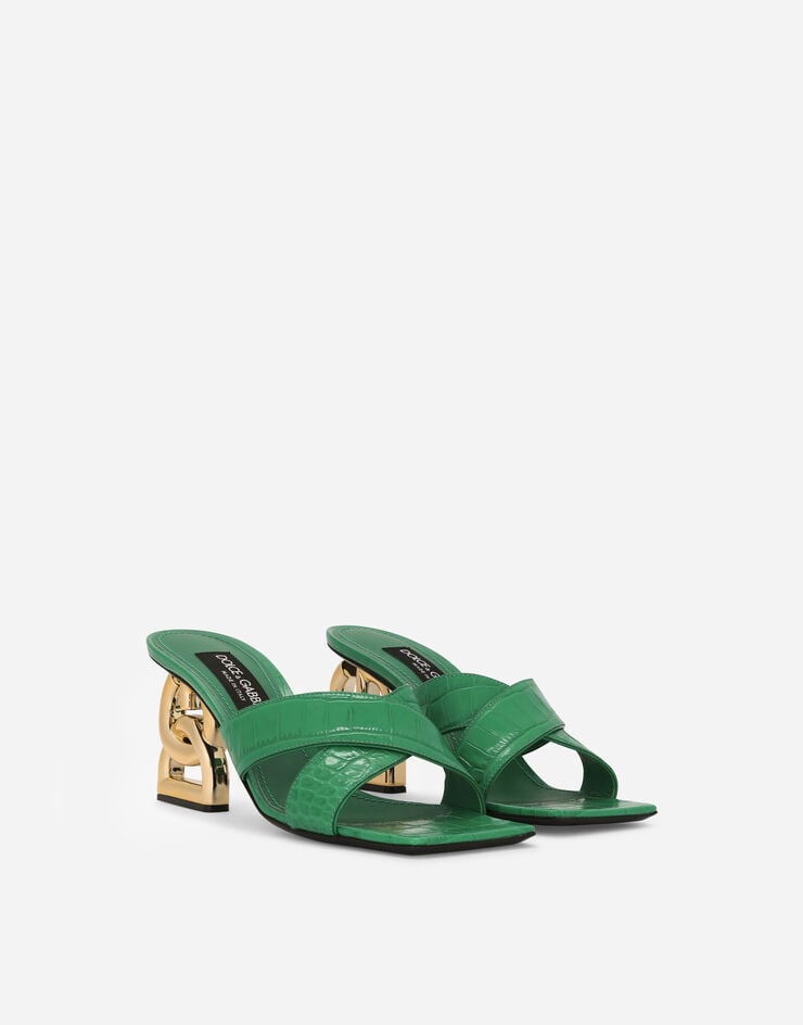 Dolce & Gabbana Мюли из телячьей кожи с тиснением под крокодила на каблуке DG Pop зеленый CR1377AH481