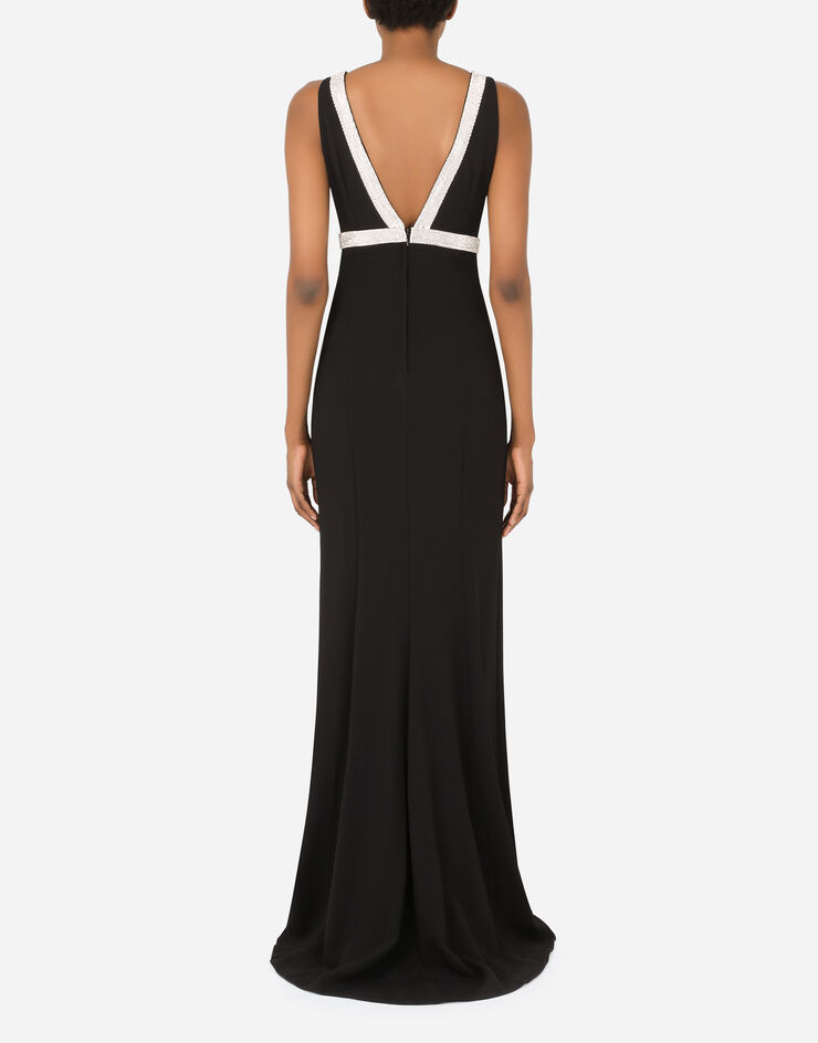 Dolce & Gabbana Langes Kleid aus Cady mit Strassverzierung Schwarz F6R7YZFUIAH